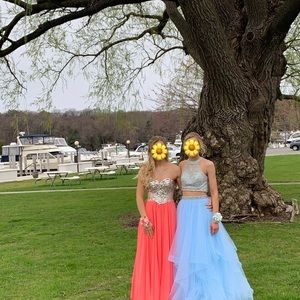 Two Piece Blue Prom Dress